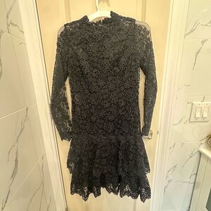 Teri Jon Black Floral Lace Long Sleeve Dress